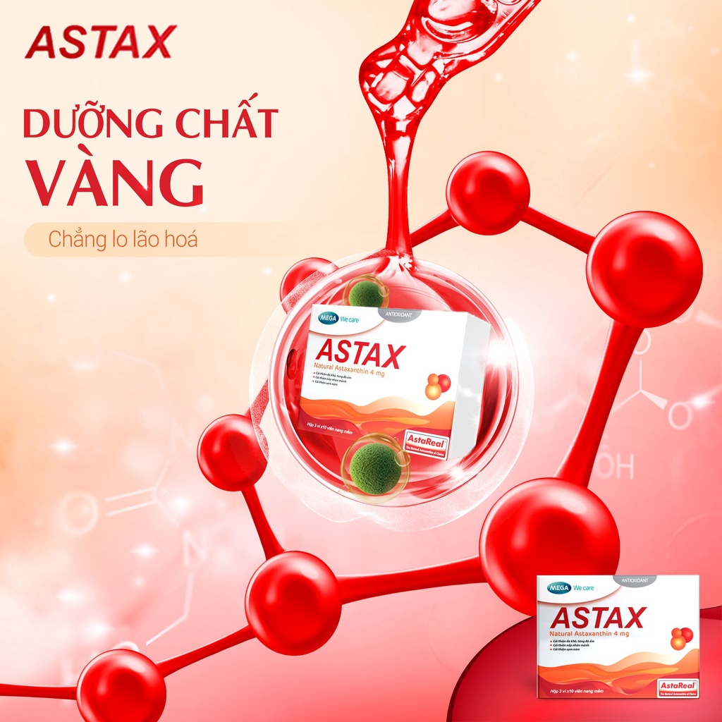 Viên uống trắng da, mờ sạm nám, tăng độ ẩm, mờ nếp nhăn - Astaxanthin - ASTAX Mega We Care (30 viên)