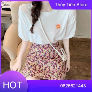 (vnxk) SET ÁO PULL THÊU HOA CÚC TRẮNG MIX CHÂN VÁY HOA NHÍ - SET ÁO VÁY HOA DAISY 💎 👗💝