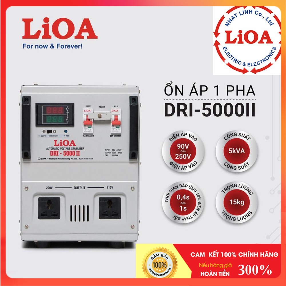 [CHÍNH HÃNG] Ổn áp LiOA 5KVA 1 pha chính hãng Nhật Linh 5KW 5000VA 5000W dây đồng thế hệ mới nhất 2 aptomat đồng hồ LED