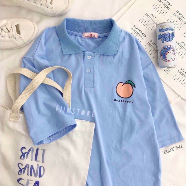 Áo polo thun cổ trụ HÌNH QUẢ ĐÀO siêu đáng yêu, áo thun size có cổ