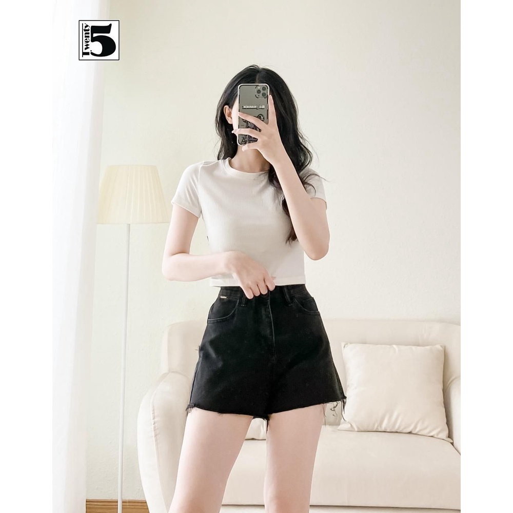 Áo thun nữ Twentyfive dáng ôm ngắn trơn nhiều màu form nhỏ vải cotton co dãn CR1