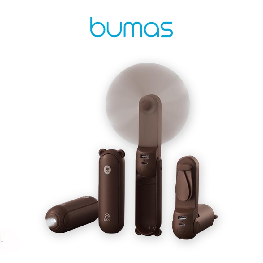 Quạt Mini Cầm Tay Tích Điện Hình Gấu Bear BUMAS BF03, Kiêm Làm Đèn Pin Và Sạc Dự Phòng - Hàng Việt Nam Chất Lượng