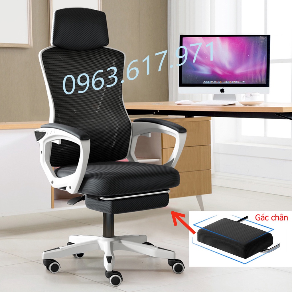 Ghế Xoay Văn Phòng 2 in 1, Ghế ERGONOMIC, Tựa Đầu 3D, Lưng ghế có thể ngả 145°, Tay Vịn cánh cung,  Bảo Vệ Cột Sống Lưng