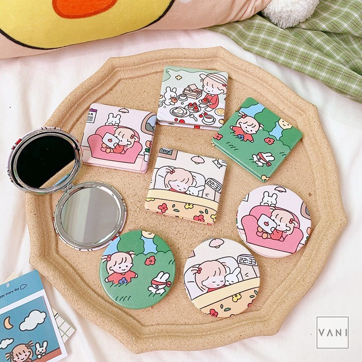 Gương Cầm Tay Mini Gấp Gọn Hình Vuông Hình Tròn Kiểu Chibi Siêu Đáng Yêu - Vani Store