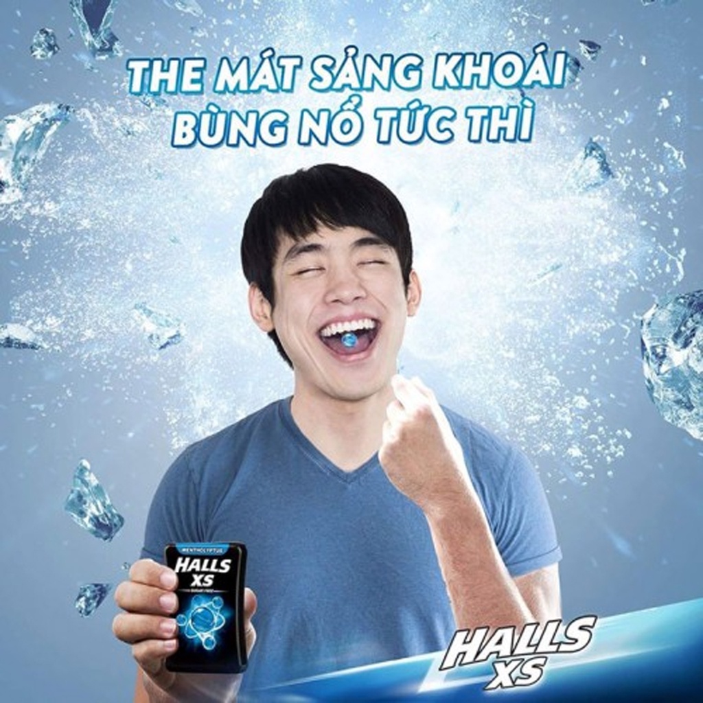 KẸO NGẬM KHÔNG ĐƯỜNG HƯƠNG BẠC HÀ MENTHOLYPTUS SUGAR FREE HALLS XS THÁI LAN 15 GRAM