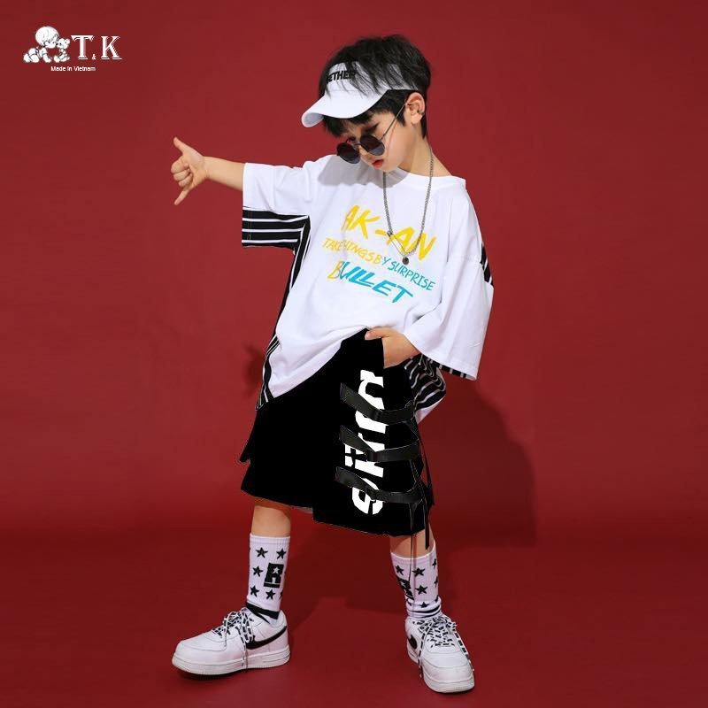 Đồ bộ cho bé trai, bé gái HipHop cá tính, thun 100% cotton ngắn tay (Màu Cam)