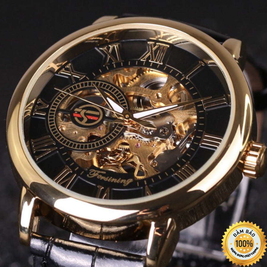 Đồng Hồ Kim Nam Forsining Máy Cơ Automatic Mặt Tròn Dây Da Lộ Máy - Đồng Hồ Nam Đeo Tay Chính Hãng Đ
