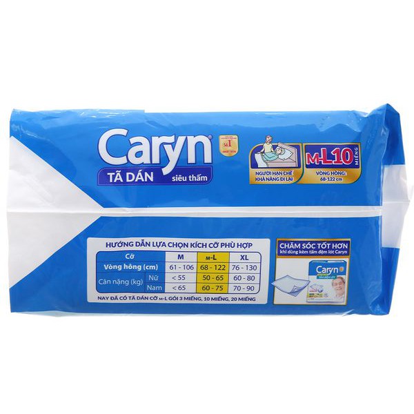 Tã Dán Người Lớn Siêu Thấm Chống Tràn Caryn ML10