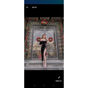 Váy Nhung body cúp tim CV body xẻ trái tay đính nách