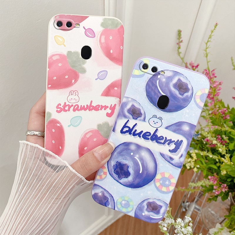 Blueberry Strawberry Girl Woman Soft Straight Edge Phone Case Oppo A53 2020 A15 A15s A3s Realme C1 F1s A5s A7 A12 F9 Realme 2 Pro A31 2020 Anti Fall Camera Protection Cover