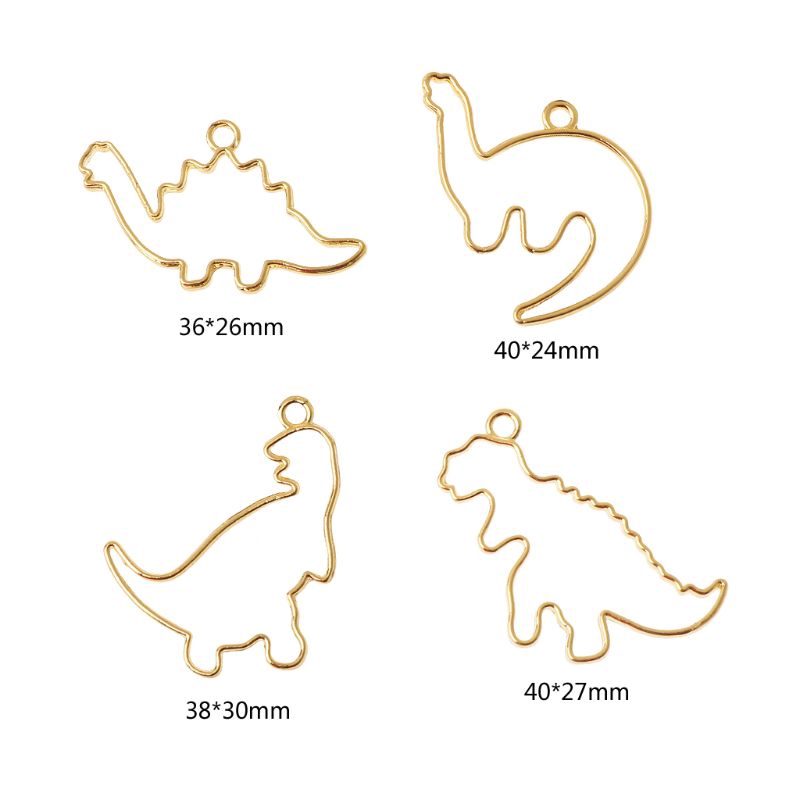 FLGO 4Pc Cartoon Dinosaur Blank Resin Frame Pendant Open Bezel Setting Jewelry Making