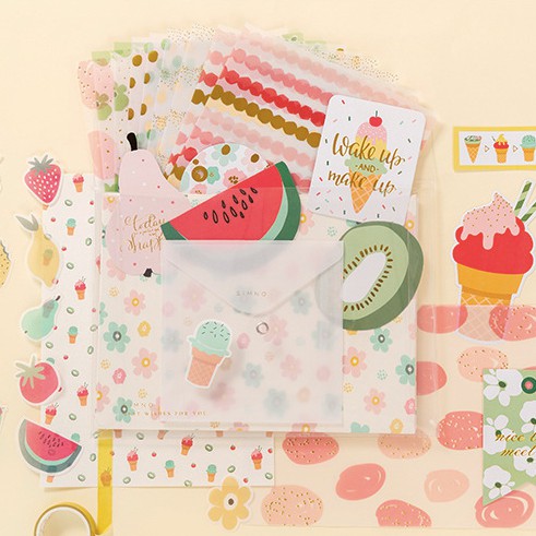 SET STICKER VÀ GIẤY TRANG TRÍ SCRAPBOOK, PLANNER, THIỆP 10 MÓN