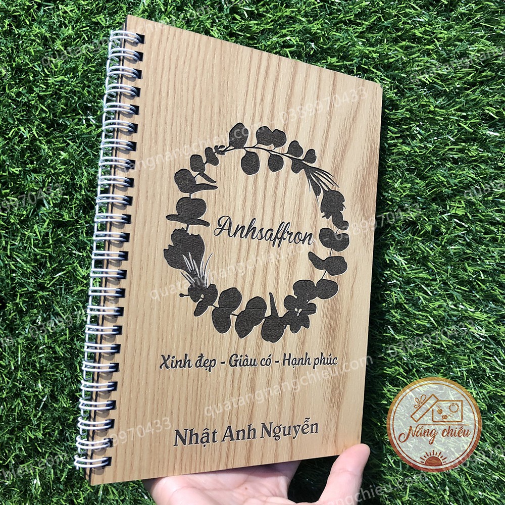 Sổ tay handmade làm quà tặng người thân - Sổ bìa gỗ cứng thiết kế và khắc tên theo yêu cầu