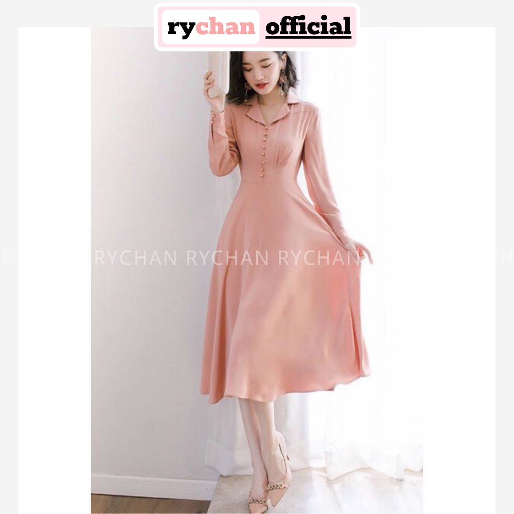 [ẢNH THẬT CUỐI] DM635 - Đầm Maxi Xòe Cổ Vest Nút Bọc 2 Màu