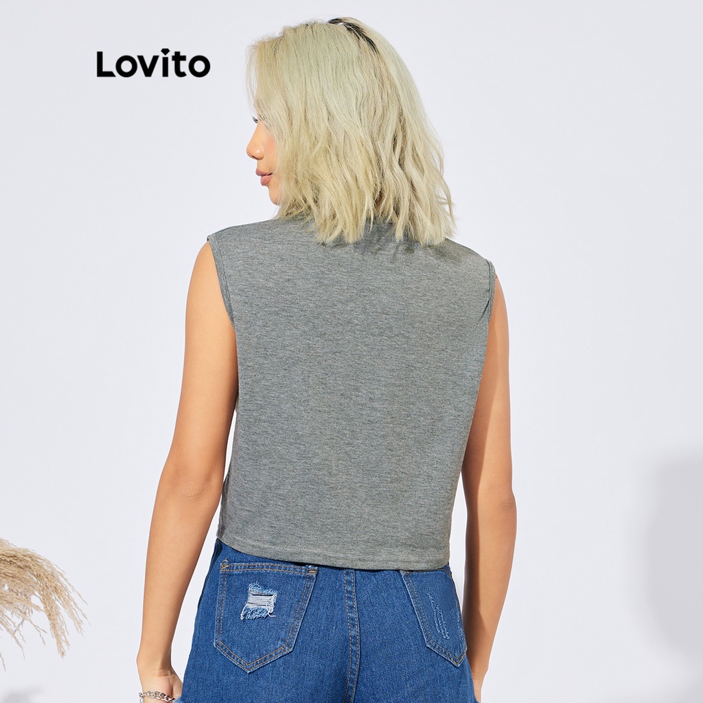 Lovito Áo Tank Top Cổ Tròn Màu Trơn Thiết Kế Đơn Giản Cá Tính L22ed012 (Xám Đậm)
