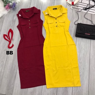 Đầm thun sát nách cổ bẻ phom ôm