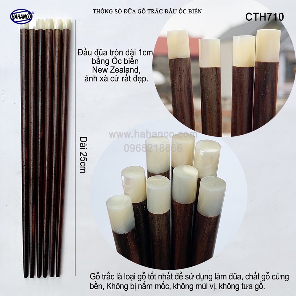 Đũa gỗ Trắc Đầu 1cm Ốc Biển New Zealand Cao Cấp HAHANCO (Hộp 10 đôi) Siêu Sạch- CTH710