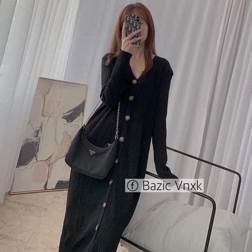 Đầm Midi dáng dài Vân Đá Nữ 🌸 Váy suông len tăm body cổ tim màu đen Ulzzang SIÊU HOT 🌸 | BigBuy360 - bigbuy360.vn