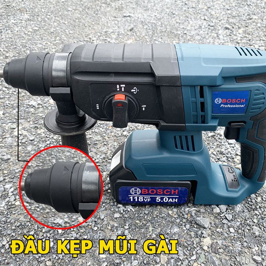 [ PIN XÁM CHUẨN ] Máy Khoan Bê Tông Dùng Pin BOSSCH 118V 3 Chức Năng + Tặng 5 mũi khoan đục như hình