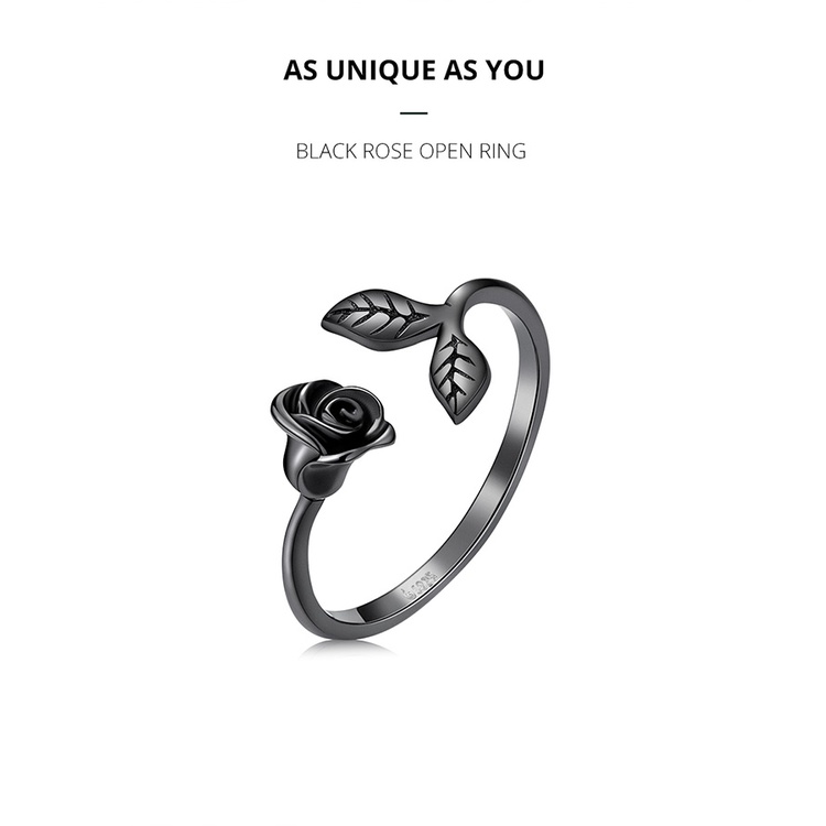 Nhẫn hở BAMOER BSR239 Bạc 925 hình hoa hồng đen