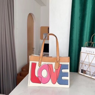 Túi Coach tote vải phối bố