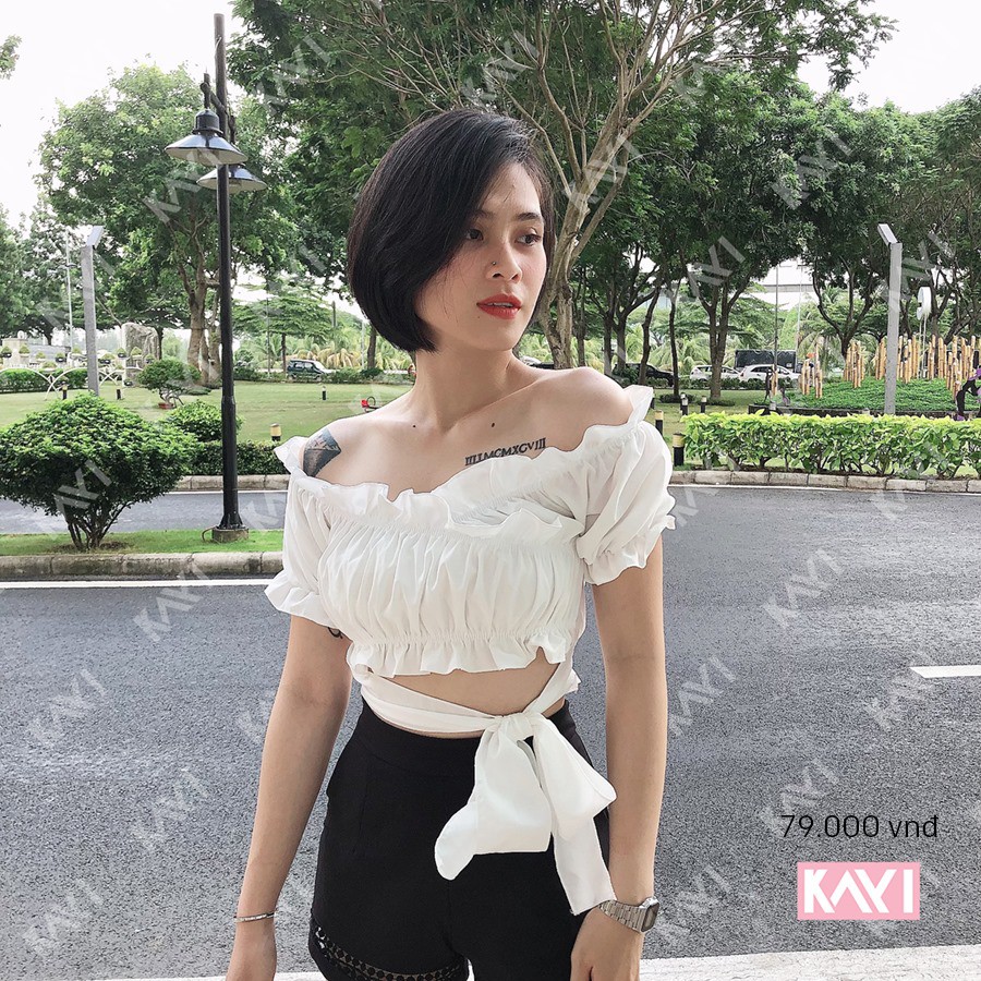 [Mã FAMAYWA giảm 10K đơn 50K] Áo croptop đắp chéo nơ eo - A018 | WebRaoVat - webraovat.net.vn