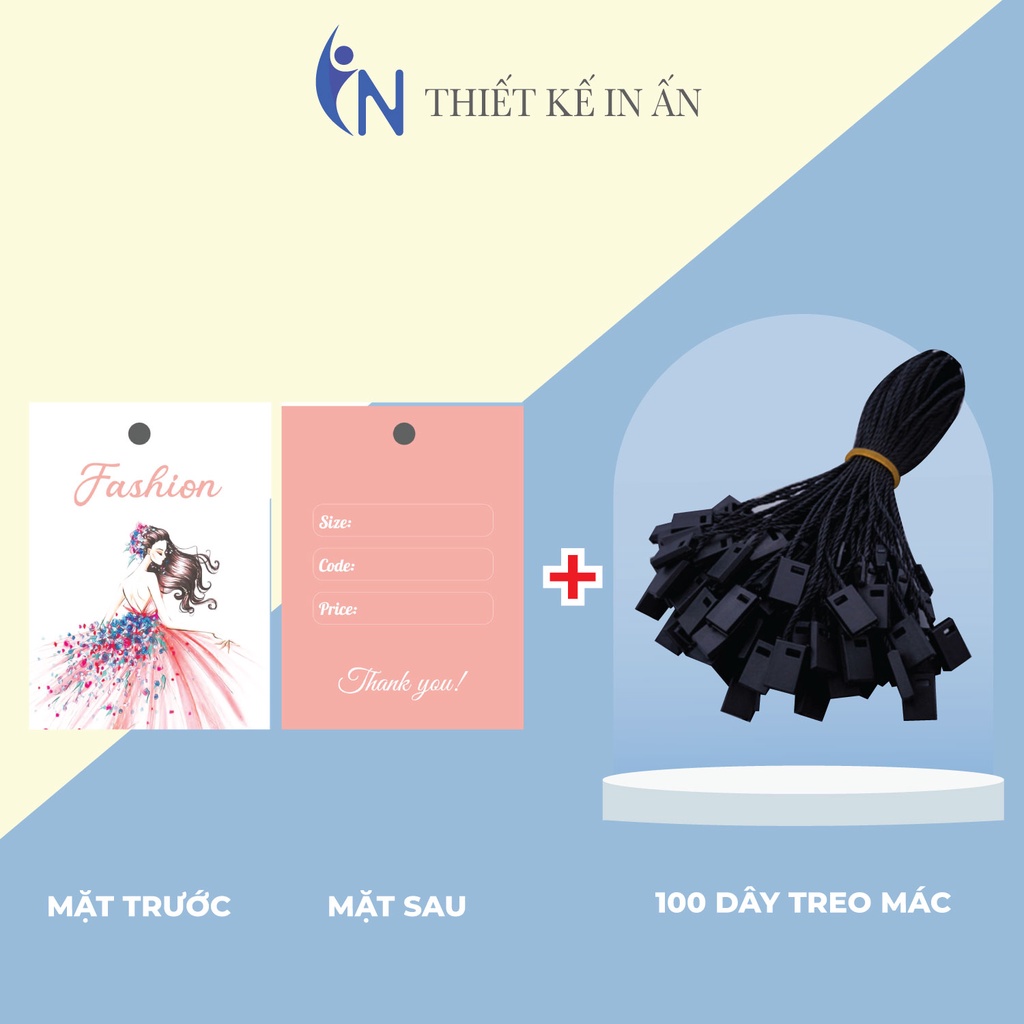 Mác quần áo combo 100 mác + 100 Dây Treo Thẻ Bài - Dây Dù Xâu Tag (Mác) Quần Áo