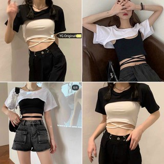 Sét combo 2 áo phối dây đan bụng sang chảnh TTSLA0378