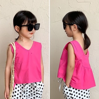 Ag254- áo ba lỗ bé gái thô hồng cổ v sz 80-130, áo thô cho bé thời trang