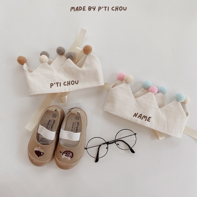 Mũ vương miện thêu tên cho bé, mũ sinh nhật P'ti chou