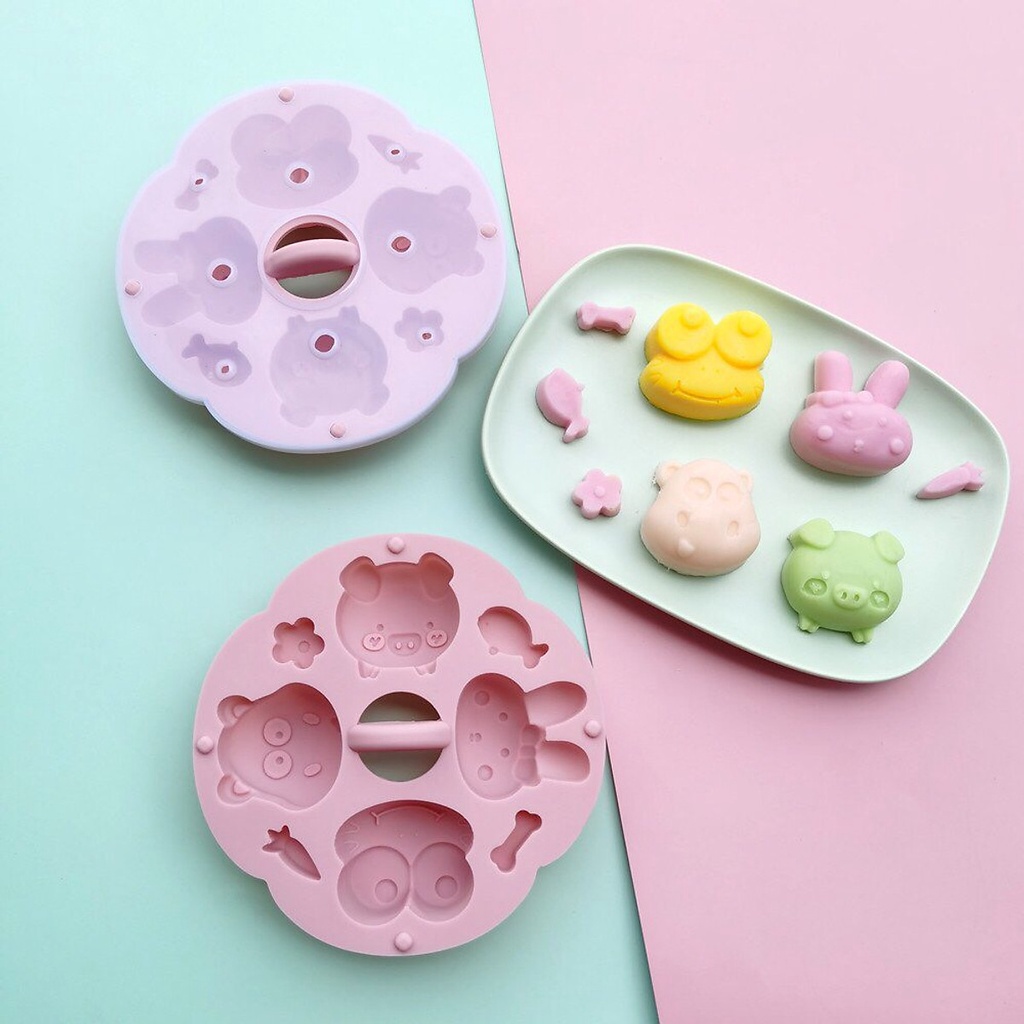 Khuôn bánh silicon hình con vật có nắp, khuôn hấp bánh nướng bánh làm pudding cho bé ăn dặm
