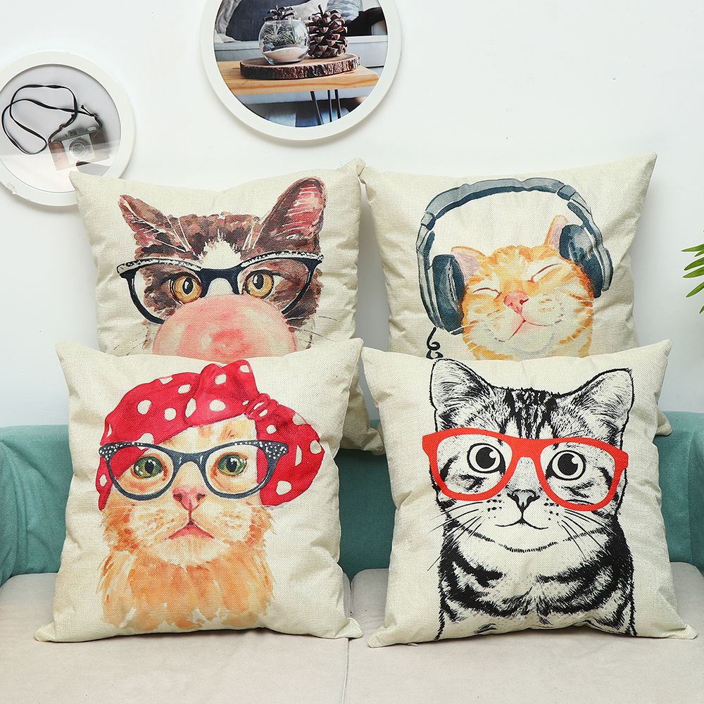 MIOSHOP Sofa Pillowcase Pet Animal Print Pillow Covers Cushion Cover Cute Cat Home Decoration Children Room Linen Lovely Pillow Case