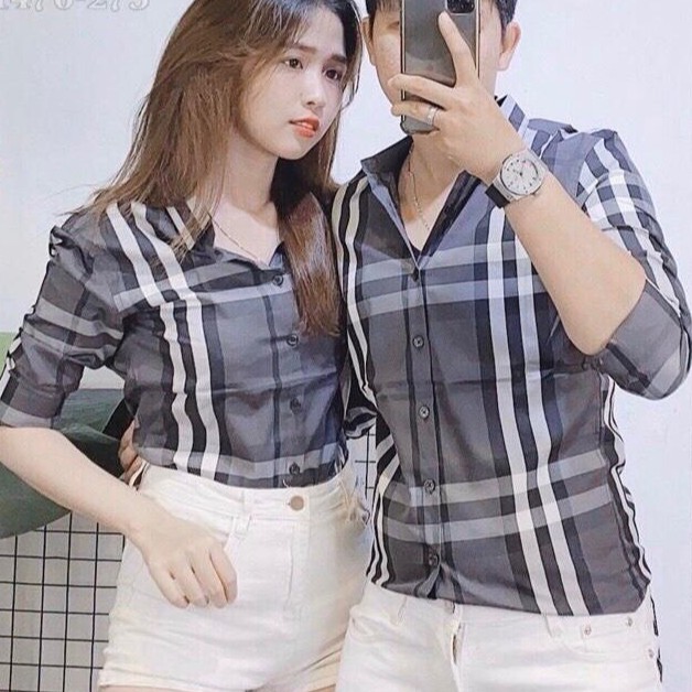 Áo sơ mi cặp nam nữ cao cấp SSM10 kẻ sọc caro thời trang sành điệu | BigBuy360 - bigbuy360.vn