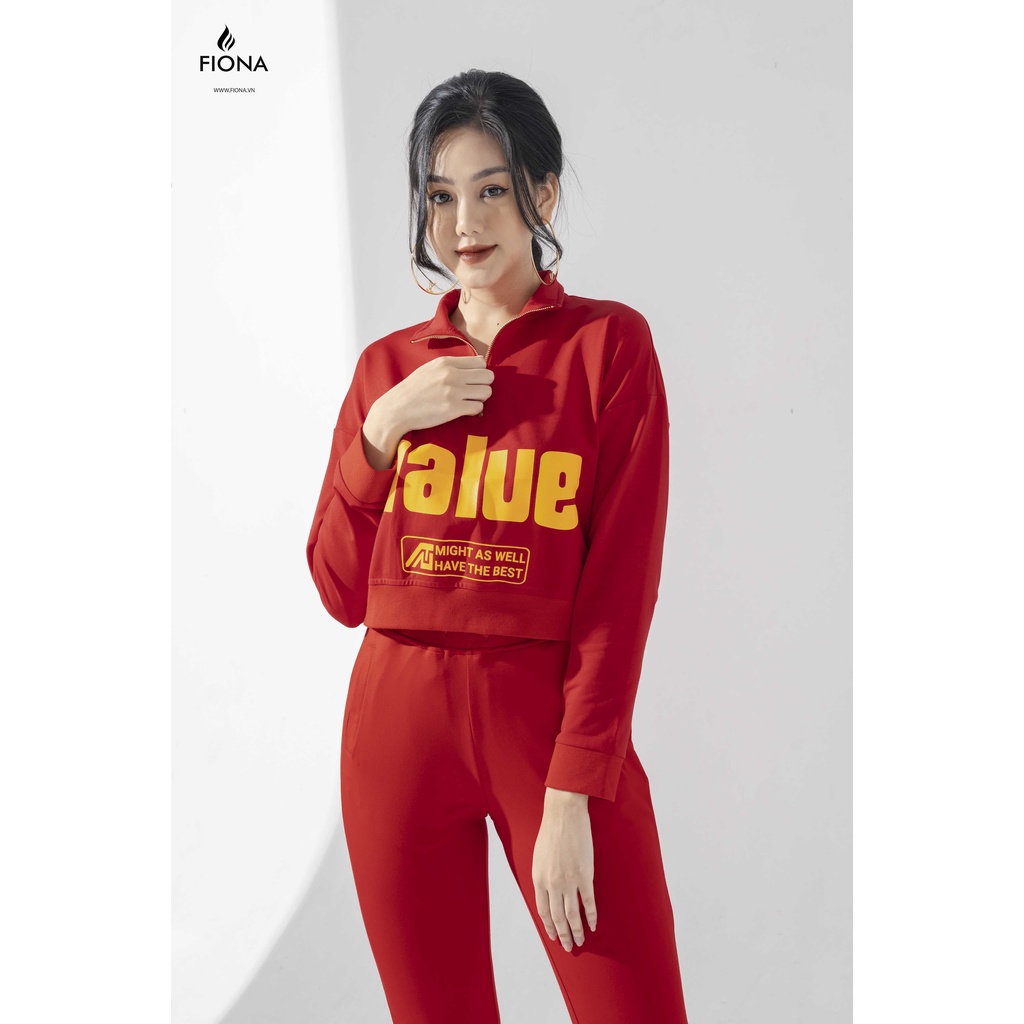Áo Nỉ Croptop FIONA Cổ Cao 3 Phân Có Khóa Mã F520897
