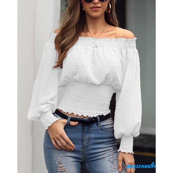 Áo thun chiffon tay dài hở vai gợi cảm cho nữ