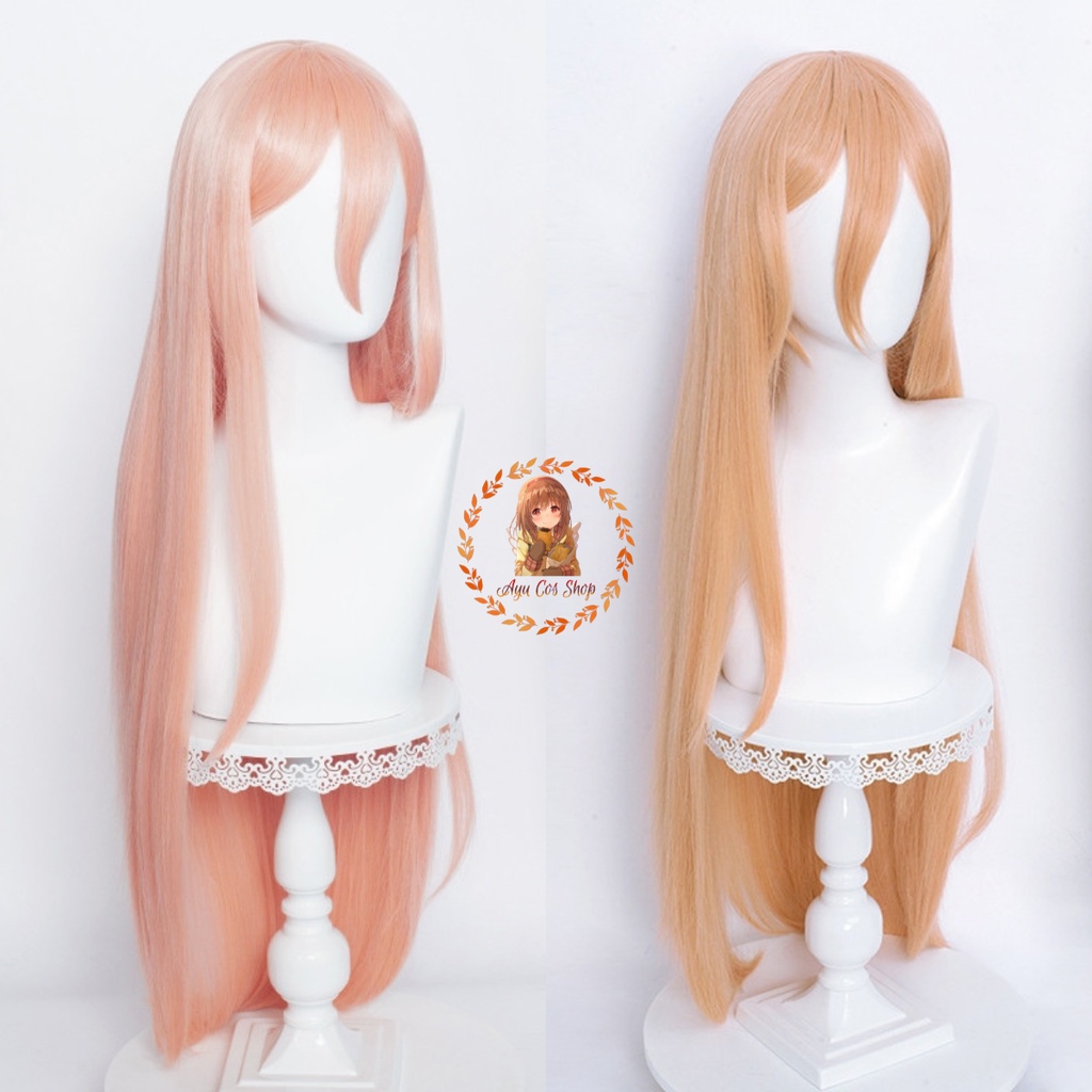 Wig/tóc giả cosplay Power Chainsaw Man màu hồng cam 100cm