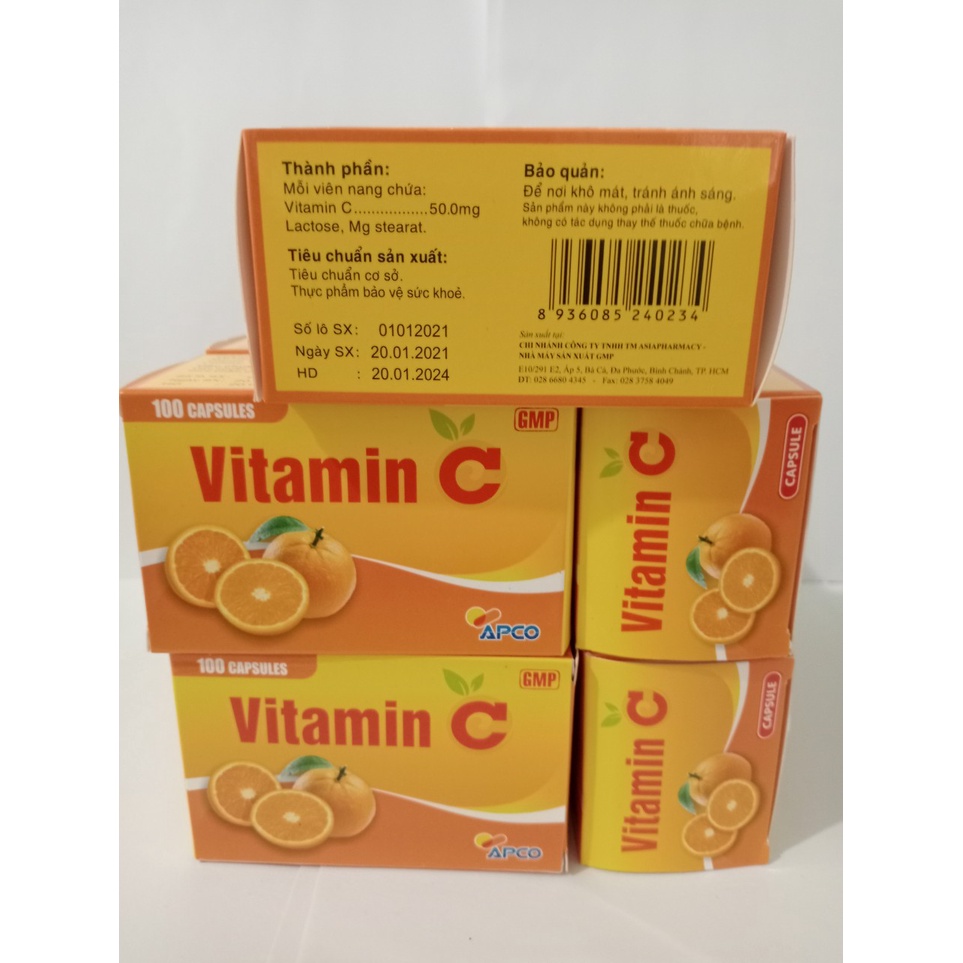 Viên uống VITAMIN C Apco hộp 100 viên giúp bền vững thành mạch, hỗ trợ tăng cường sức đề kháng cho cơ thể