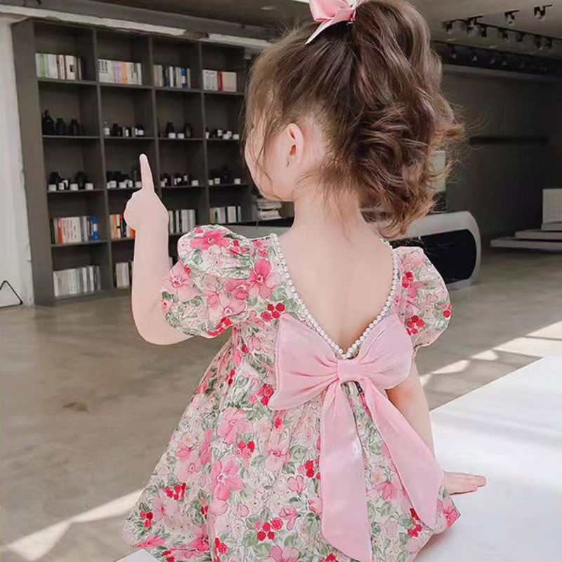 Đầm Mùa Hè In Hoa Màu Hồng Phong Cách Hàn Quốc Mới Cho Bé Gái