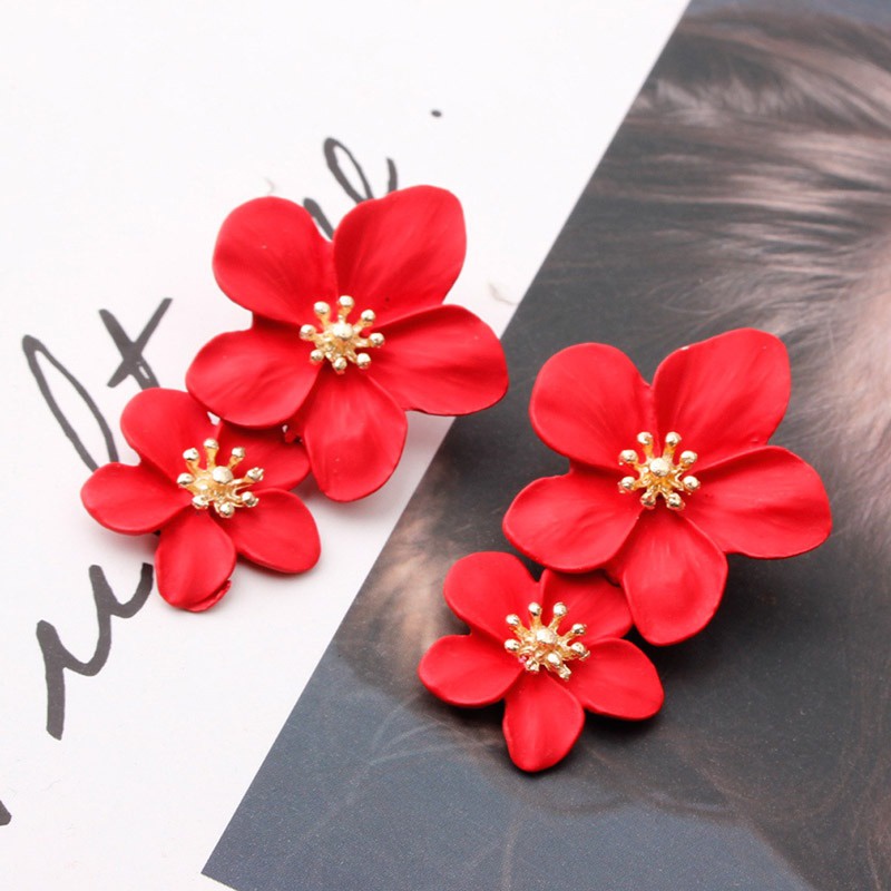 2020 New Design Fashion Jewelry Elegant Big Double Mixed Flower Co Earrings Summer Style Beach Party Earring for Women Jewelry