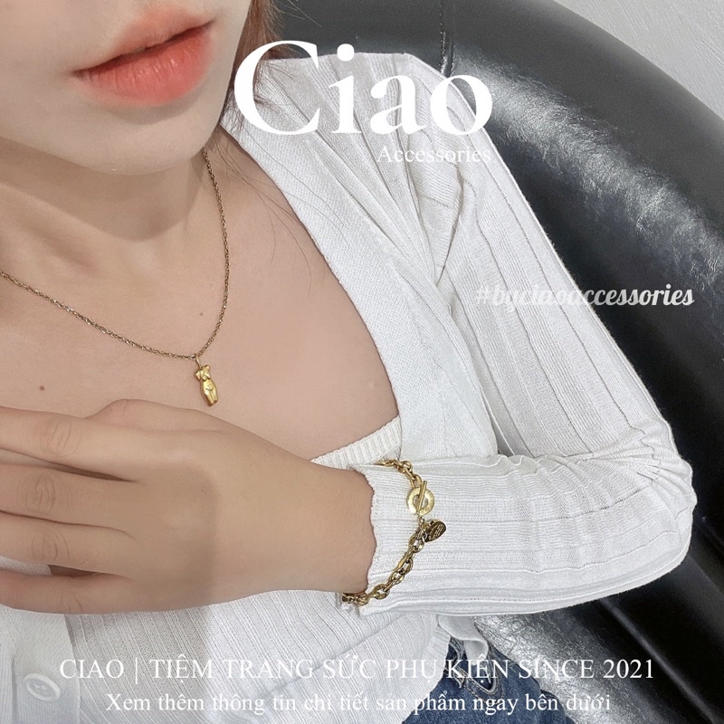 [HOẢ TỐC 1H] Vòng tay/ Lắc tay titan không gỉ thiết kế bản xích charm hình tim trendy Albert Ciao