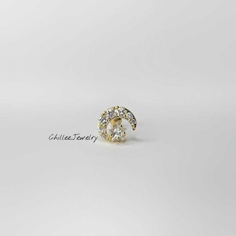 Khuyên tai xỏ titan G23 CHỐNG DỊ ỨNG y tế nữ hình mặt trăng ngôi sao CHILLEE