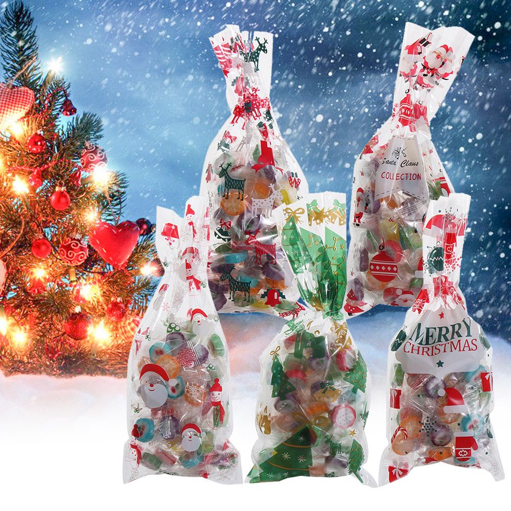 Set 50 Túi Nhựa Đựng Bánh Kẹo Họa Tiết Giáng Sinh Năm Mới