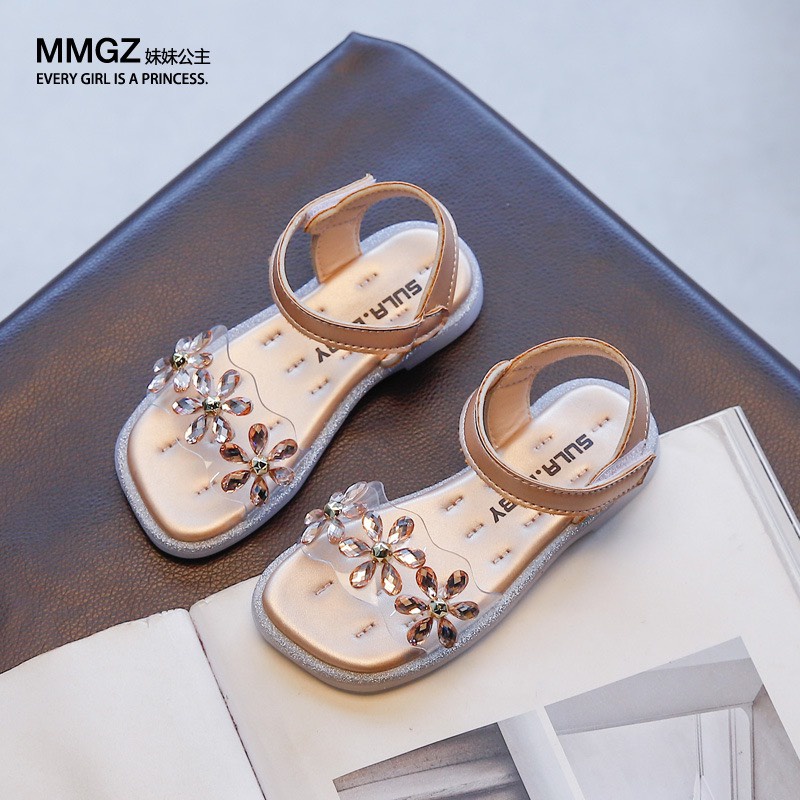 sandal bé gái - dép quai hậu bé gái quai trong đính hoa nhỏ đế êm, chống trượt 2021 - 166