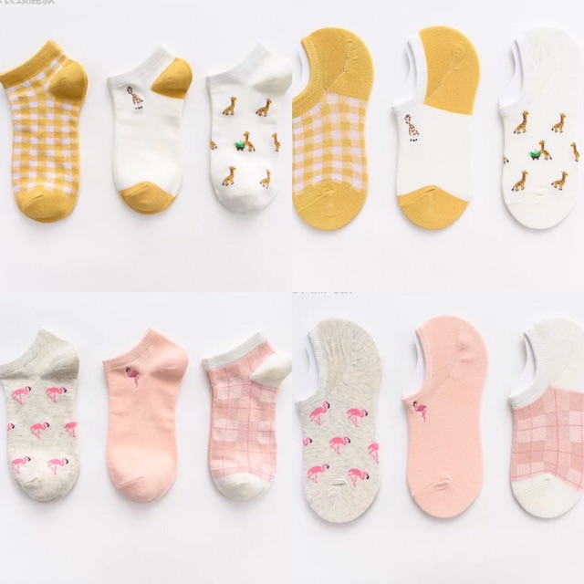 Set 3 đôi vớ cao cấp nữ cổ ngắn hãng Caramella chất vải cotton co giãn thấm hút mồ hôi