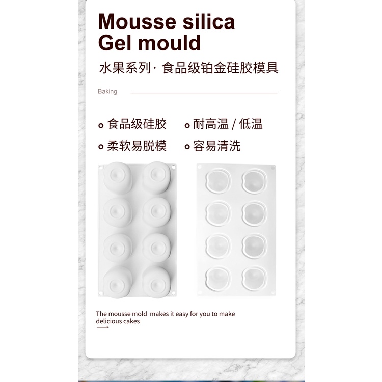 Khuôn Silicon Làm Bánh mousse Trái Cây Chanh cherry Xoài Dâu Cam Pháp