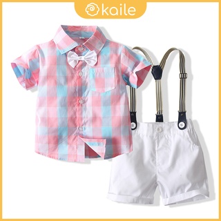 [Bộ Đồ Bé Trai] Trang Phục Trẻ Em 0-3 TuổiSet Áo Sơ Mi Tay Ngắn Kẻ Sọc Caro Phối Quần short Thời TrangKaile kaile kaile
