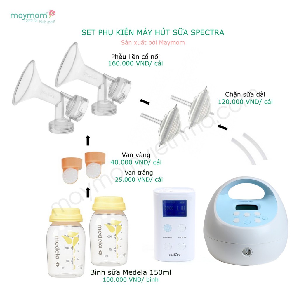 Phụ Kiện Máy Hút Sữa Spectra (Kèm chặn sữa dài-Sx bởi Maymom)