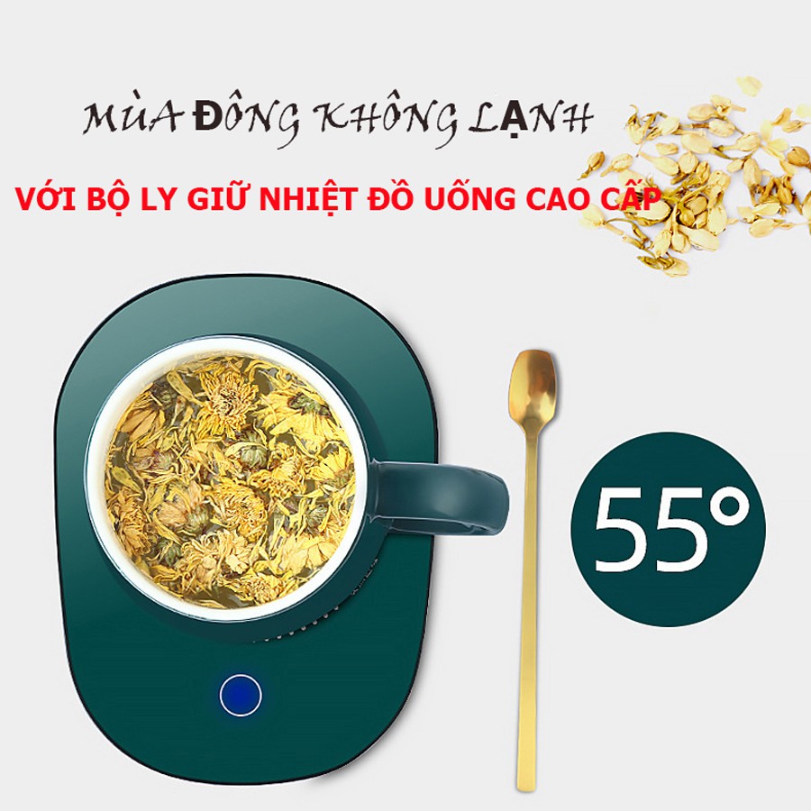 Bộ Cốc Uống Cafe Uống Trà Kèm Đế Hâm Nóng LUCKY Tặng Kèm Thìa Mạ Vàng cao cấp