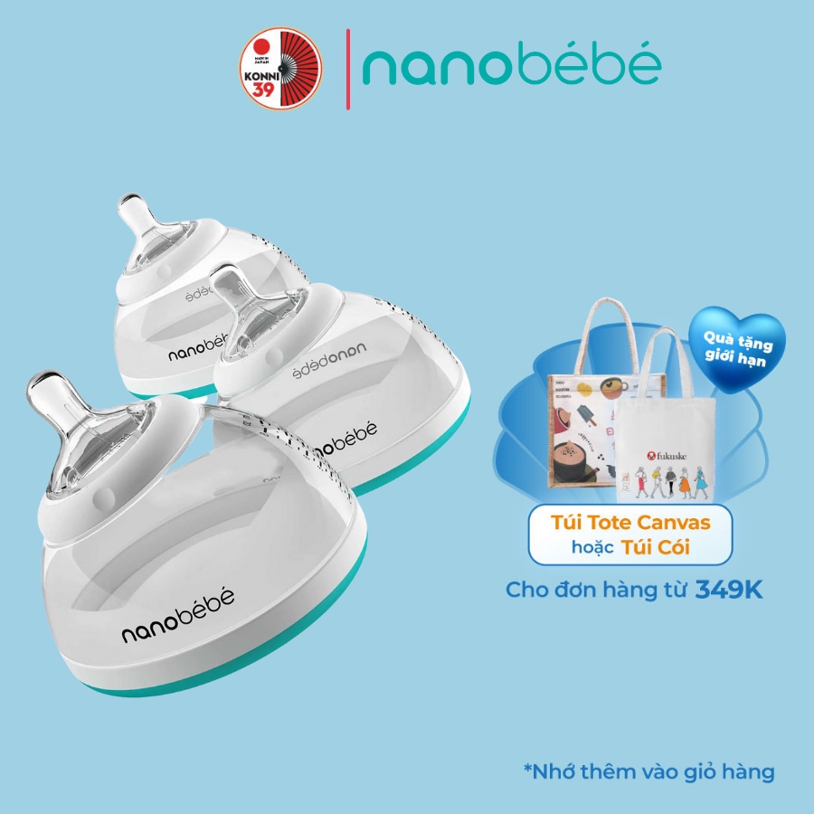 Bình sữa Nanobebe 240ml cổ rộng núm silicon không chưa BPA hình bầu ngực mẹ – KONNI39