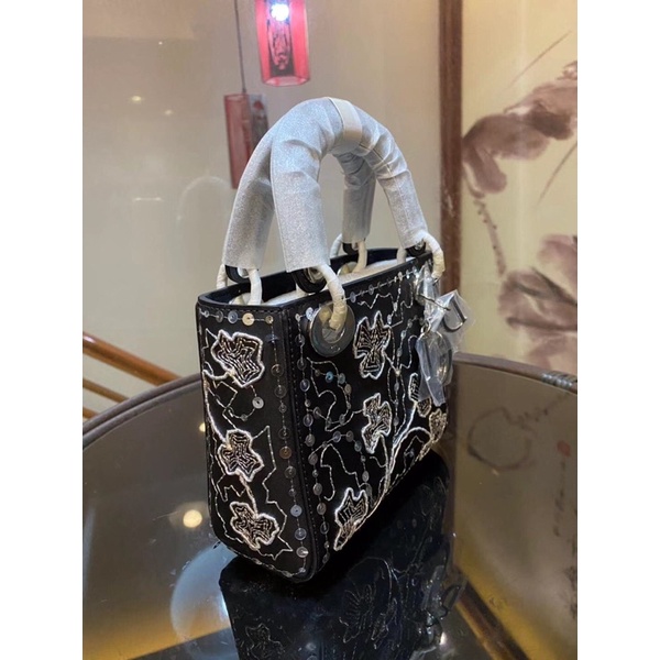 Túi xách nữ Dior Lady Mini CD da thật cao cấp hoạ tiết hoa kết hạt hàng vip 1-1